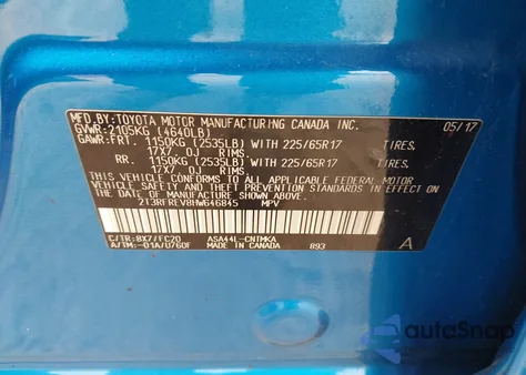 2017 Toyota Rav4 Xle z USA, uszkodzony, nr VIN 2T3RFREV8HW646845